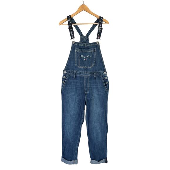 Tommy Hilfiger Jeans Overalls Women's Bibs Carpenter Denim Y2K Logo Strap Size 6 - Picture 3 of 16